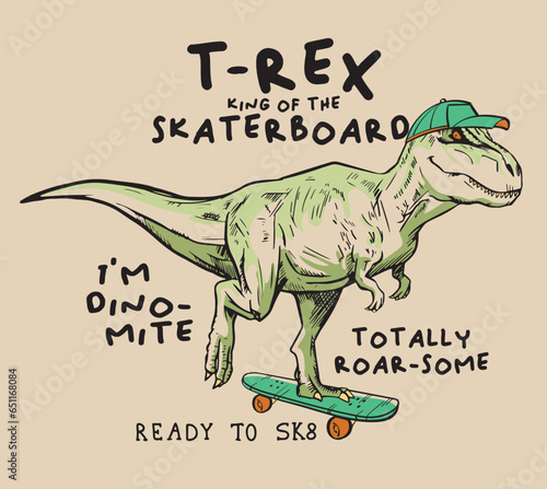 Skateboarder Tyrannosaurus Rex vector illustrations. For t-shirt prints and other uses