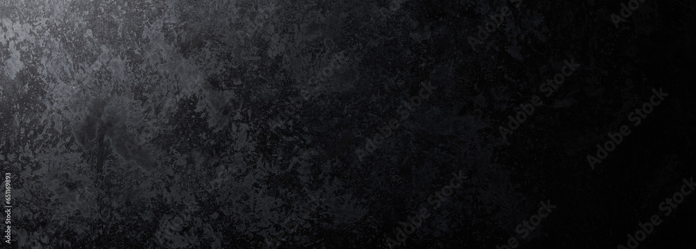 Black abstract textured background with stains and scratches. Wall and floor grunge style