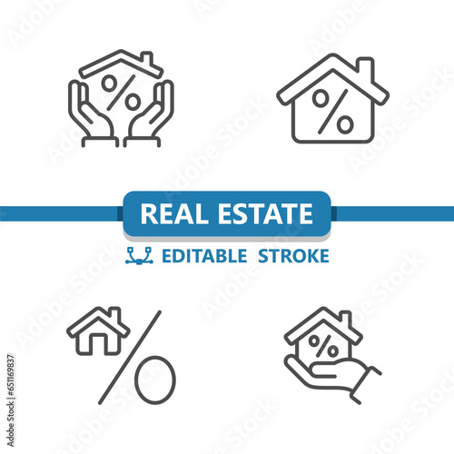 Real Estate Icons. House, Home, Hands, Mortgage, Percent, Percentage Sign Icon © 13ree_design