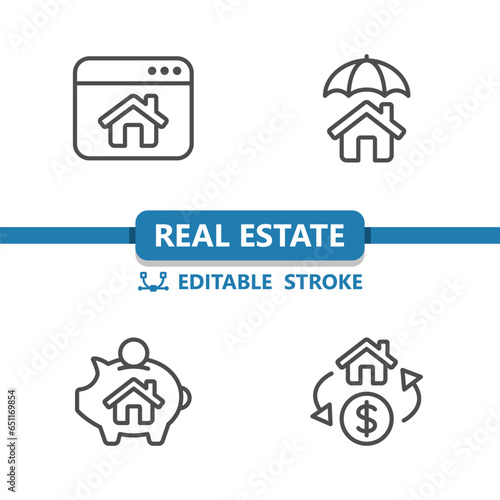 Real Estate Icons. House, Home, Website, Umbrells, Insurance, Piggybank, Price, Coin Icon © 13ree_design