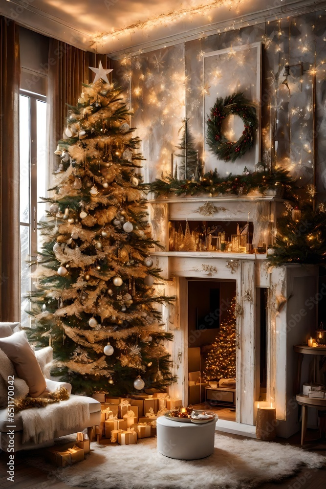 A cozy home is adorned with a festive Christmas theme, filling every corner with holiday cheer
