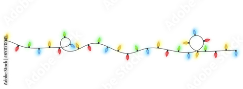 Festive Christmas light colorful garlands PNG. Decor element for postcards, invitations, backgrounds white , business cards. Winter new collection 2024.