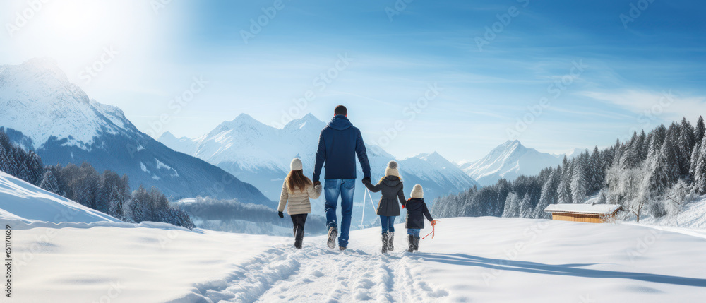 Happy Family Enjoying Winter Holidays in the Mountains
