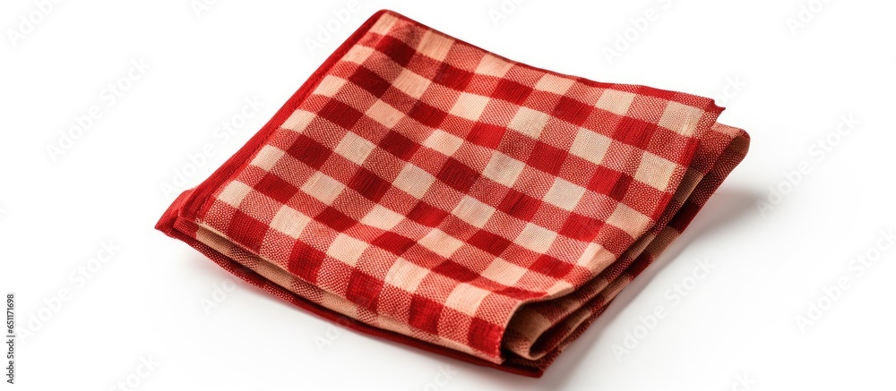 Checkered red napkin isolated on white background in a rustic chic mockup perspective Checkered red napkin isolated on white background in a rustic chic mockup perspective