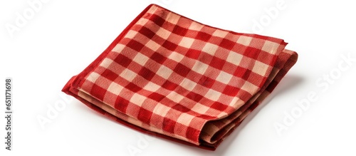 Checkered red napkin isolated on white background in a rustic chic mockup perspective