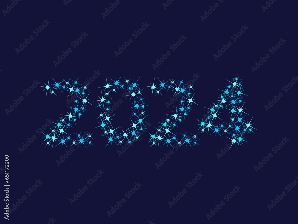New Year 2024. Pattern of bright sparkling magical neon multi-colored particles, sparks and stars shining with special light. Christmas abstract vector pattern on dark background. 