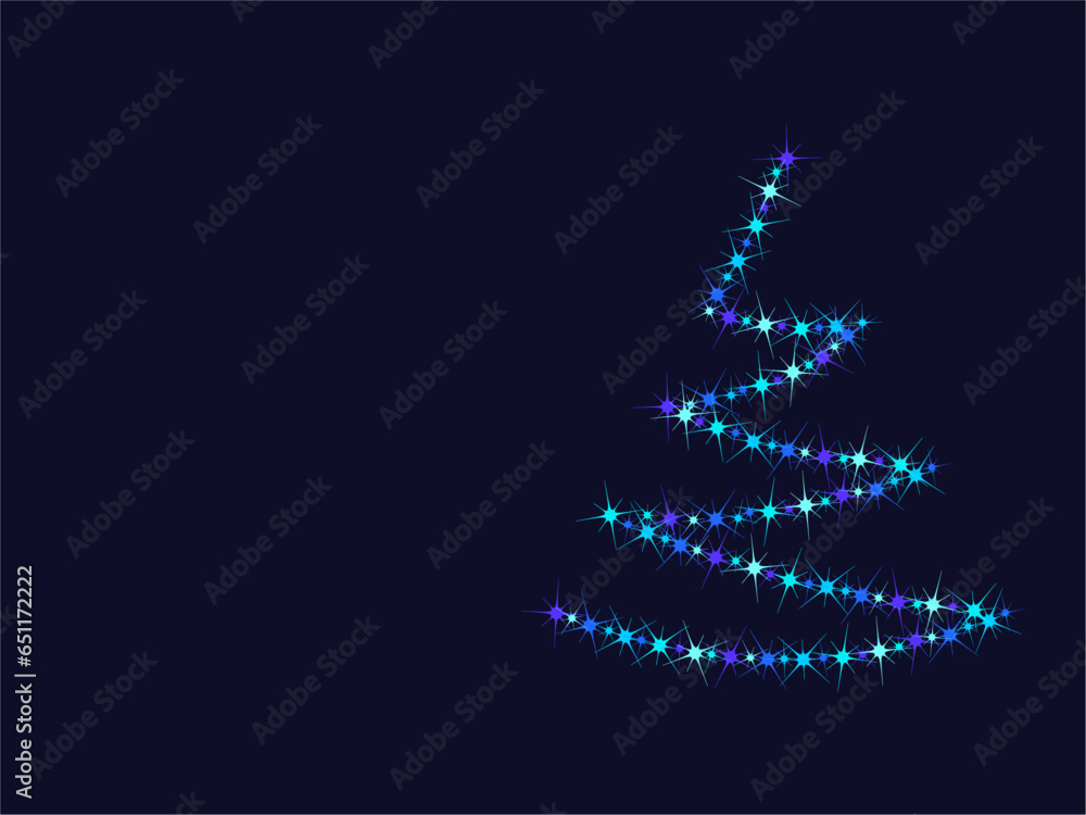 Christmas tree. Pattern of bright sparkling magical neon multi-colored particles, sparks and stars shining with special light. Space for text. Christmas abstract vector pattern on dark background. Christmas tree. Pattern of bright sparkling magical neon multi-colored particles, sparks and stars shining with special light. Space for text. Christmas abstract vector pattern on dark background.