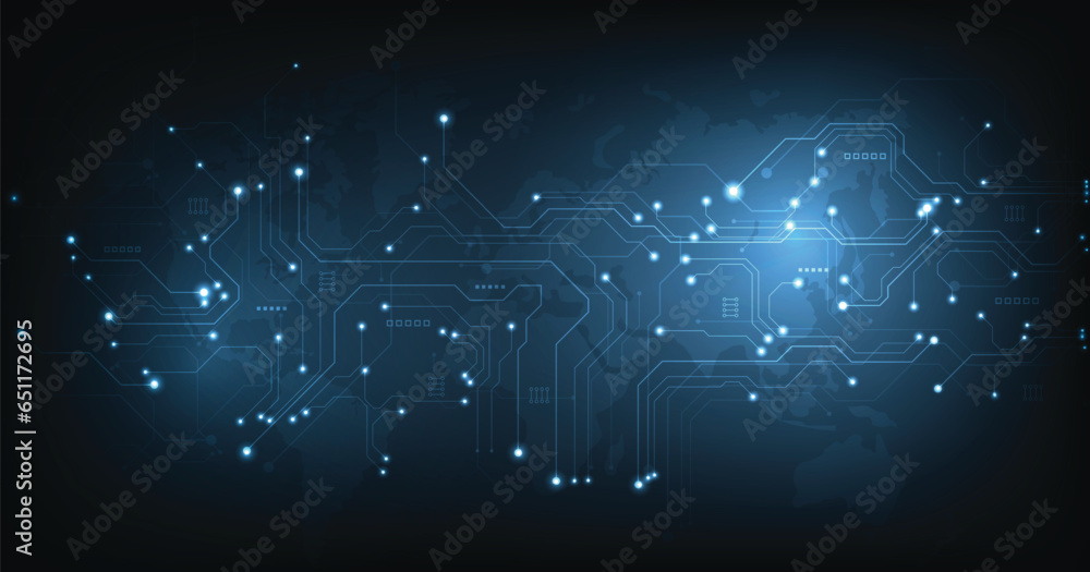 Circuit board technology on a dark blue background. Vector abstract technology illustration Circuit board on dark blue background.High-tech circuit board connection system concept.	 - obrazy, fototapety, plakaty 