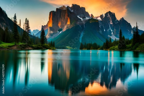 A breathtaking panorama unveils itself as the sky and mountains unite in a breathtaking display of color. Blue and Green Sky and Mountain. The mountains appear as ancient sentinels, their slopes cover