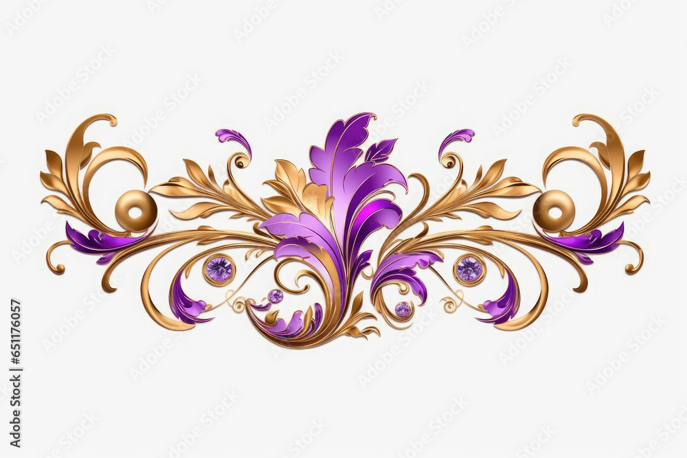 Gold and purple border with purple flowers, Generative AI Gold and purple border with purple flowers, Generative AI