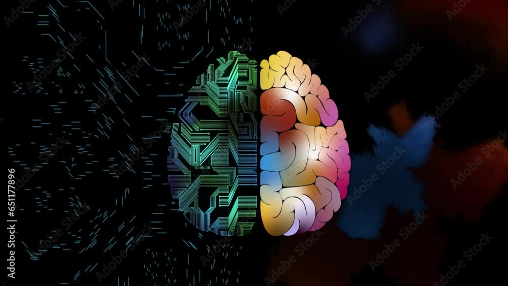 Left right human brain concept. Analytical vs creativity. Creative part and logic part with social and business doodle. Art, creativity, and mathematical analysis are combined in the human brain