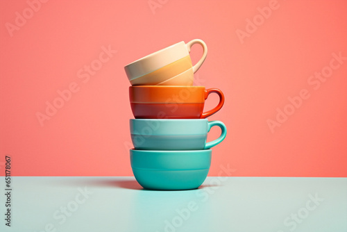 Cup drink mug stack empty blue