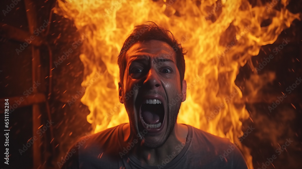 Man burning in fire with flames , burning fire hazard or immolation concept Man burning in fire with flames , burning fire hazard or immolation concept