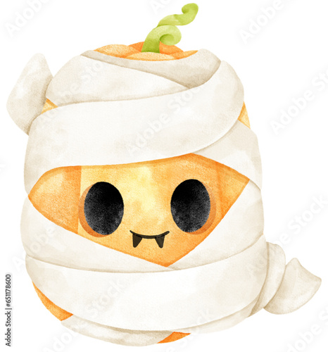 watrecolor halloween pumpkin mummy photo