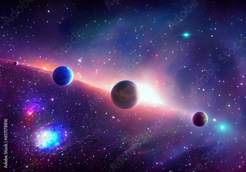 Planety na tle galaktyki generowane przez ai © Arkadiusz