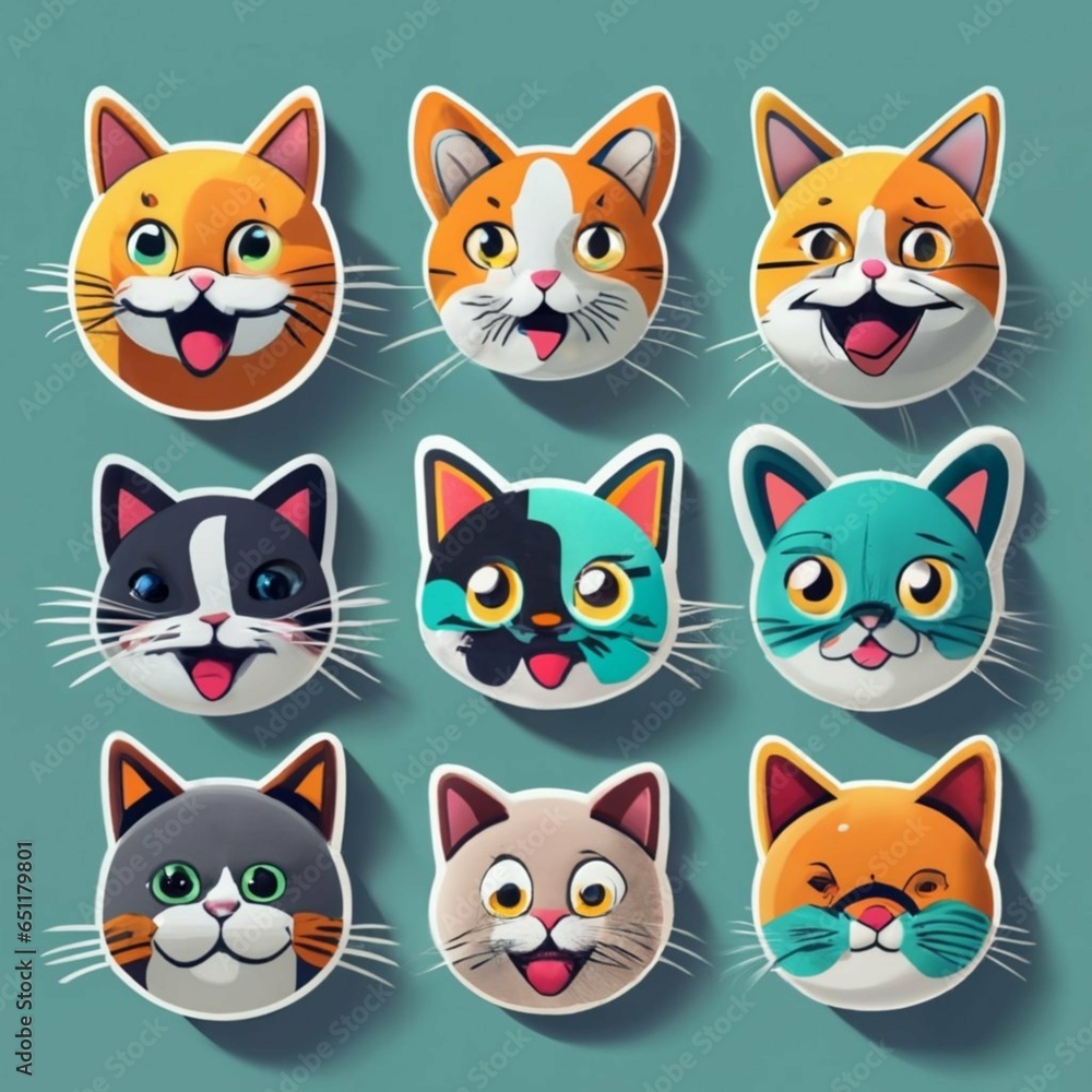 Funny Cat Stickers Set