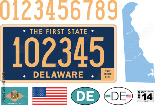 Canvastavla Delaware car license plate pattern, numbers and symbols, vector illustration, US