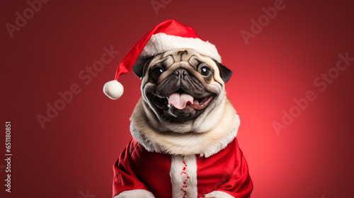 Cute dog wearing Santa Claus costume in christmas party .merry christmas concept.Created with Generative AI technology. © praewpailyn