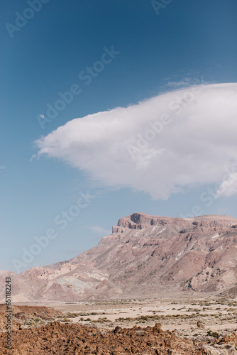 Scenic view of volcanic rock formations in desert during sunny day, Teide National Park, Tenerife