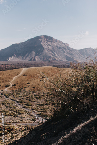 Scenic view of volcanic rock formations in desert during sunny day, Teide National Park, Tenerife