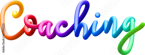 Coaching fluid 3d twist text made of blended colorful circles.