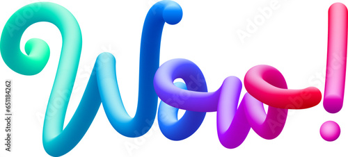 Wow fluid 3d twist text made of blended colorful circles.
