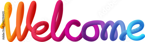 Welcome fluid 3d twist text made of blended colorful circles.