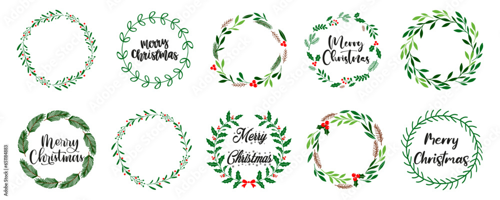 Christmas wreath with winter floral elements. Merry Christmas wreath with text. Christmas decoration wreath frame. Winter Christmas wreath Christmas wreath with winter floral elements. Merry Christmas wreath with text. Christmas decoration wreath frame. Winter Christmas wreath