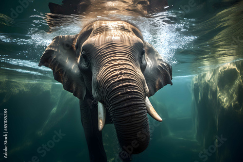 Underwater capture of an elephant swimming