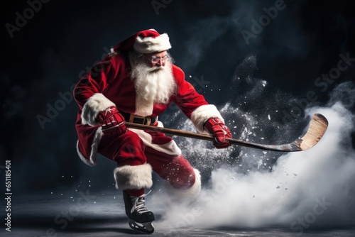 Santa Claus playing hockey