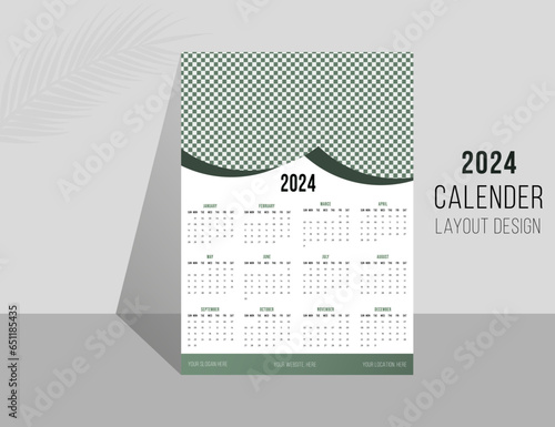2024 modern calendar template layout design A4 size vector
