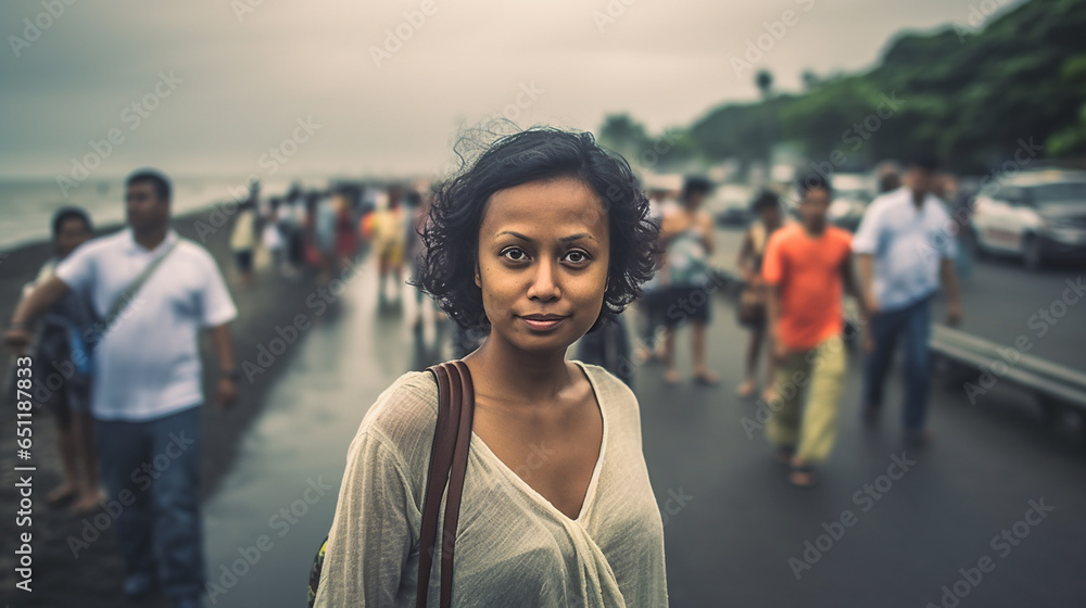 Mature adult woman, walking down the street, not having her own vehicle, everyday life and daily happening Mature adult woman, walking down the street, not having her own vehicle, everyday life and daily happening