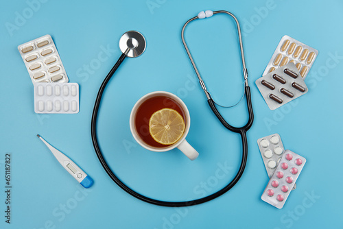 Minimalistic composition with medical concept. Healthcare and seasonal diseases.