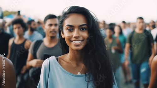 festival or cultural festival, young adult people all marching, start of the event or music concert