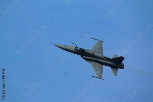 F5 fighter flying in the sky