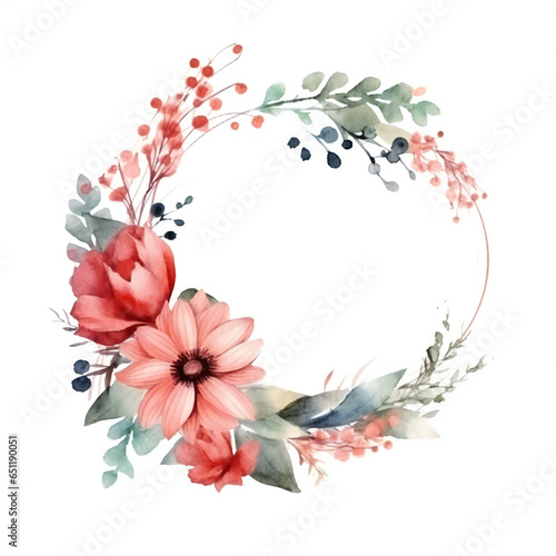 watercolour flower wreath with watercolour flower and leaves