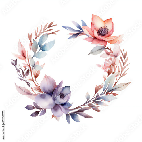 watercolour flower wreath with watercolour flower and leaves