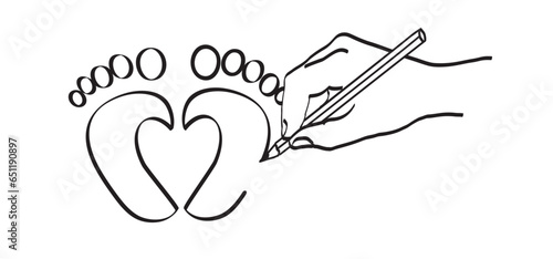 New born, pregnant or coming soon footprints shoes and shoe sole. Kids or baby feet and foot steps Fun vector footsteps icon for print. Love heart blue boy or pink girl sign