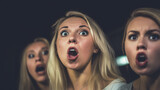 shocked or overly dramatic young women or teenage girls, blonde caucasian, 18 or 20s, mouth wide open