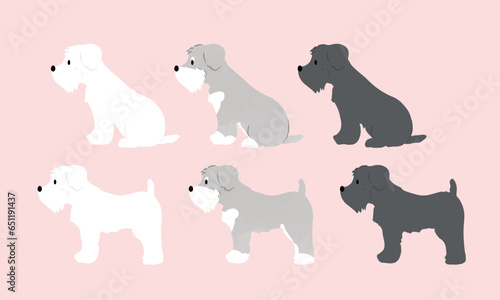 手書き風のシンプルなかわいいミニチュアシュナウザーのイラスト　おすわり　横向き　主線なし