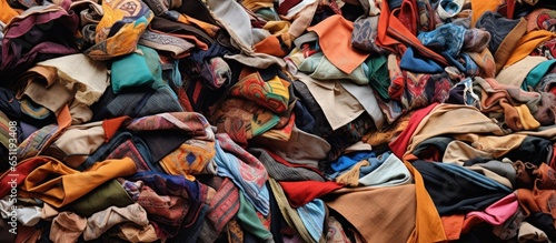 An enchanting assortment of fabric scraps a treasure for making quilts and rugs Unlimited potential for crafting blankets and carpets pleasing creative homemakers photo