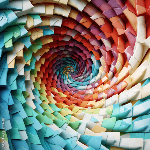 Multicolored abstract background with squares, voxielized blocks, vortex spiral tornado