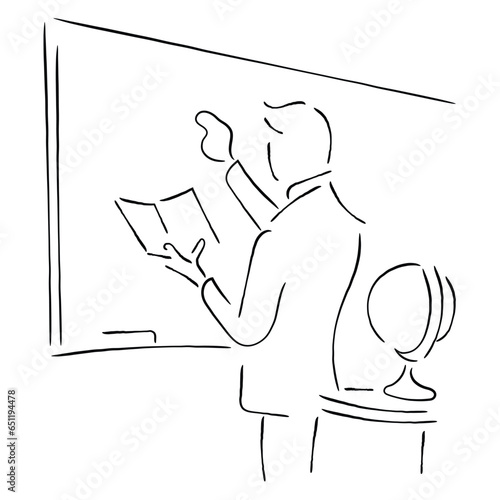 sketch of a teacher teaching with utmost commitment