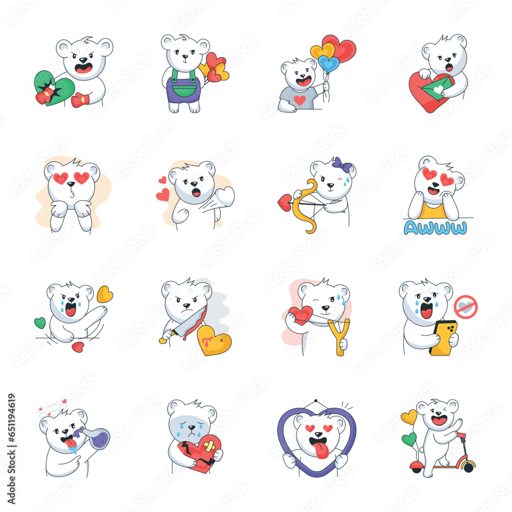 Set of Love Feelings Flat Stickers 

