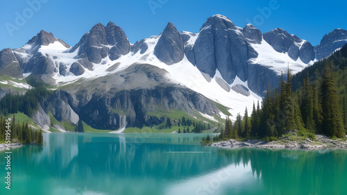 Ethereal Serenity  A Majestic Alpine Lake Cradled by Towering Peaks