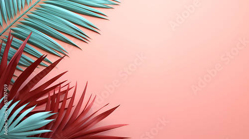 palm leaves. Travel and vacations concept background  flat lay