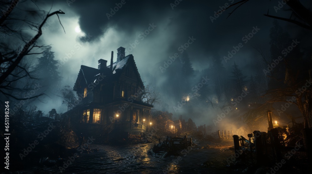 Under the blanket of star-filled night sky, an ancient castle stands tall, illuminated by the soft glow of outdoor lights, surrounded by towering trees and a misty fog that gives it a mysterious Under the blanket of star-filled night sky, an ancient castle stands tall, illuminated by the soft glow of outdoor lights, surrounded by towering trees and a misty fog that gives it a mysterious