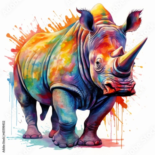 Full body watercolor rhinoceros © stv