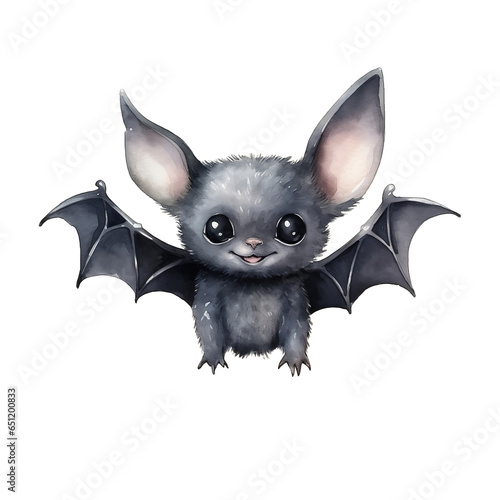 Cute watercolor illustration of a bat isolated on a white background.