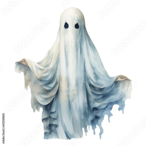 Watercolor illustration of a ghost isolated on a white background.